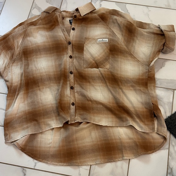 BDG Tops - BDG Brown Plaid oversized Button-Up Shirt